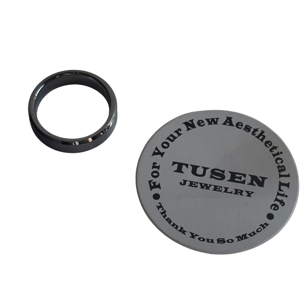 Tusen Jewelry Men Band Ring Two Tone Brushed Matte Polished Beveled Edge Sz 10.5